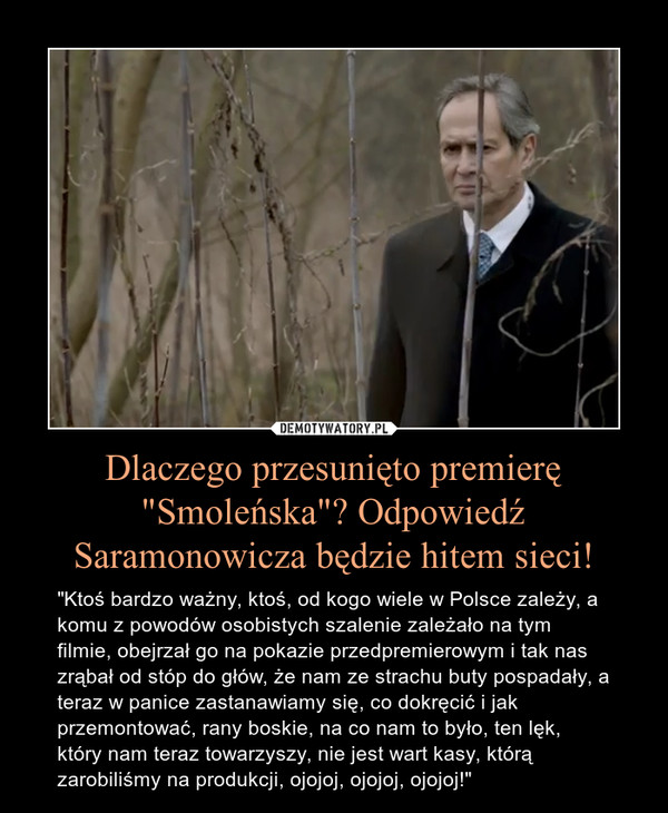 Dlaczego przesunięto premierę "Smoleńska"? Odpowiedź Saramonowicza będzie hitem sieci!