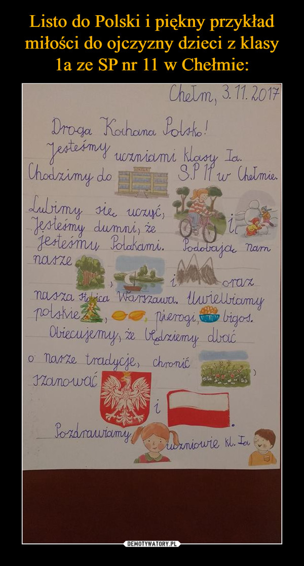 Listo do Polski i piękny przykład miłości do ojczyzny dzieci z klasy 1a ze SP nr 11 w Chełmie:
