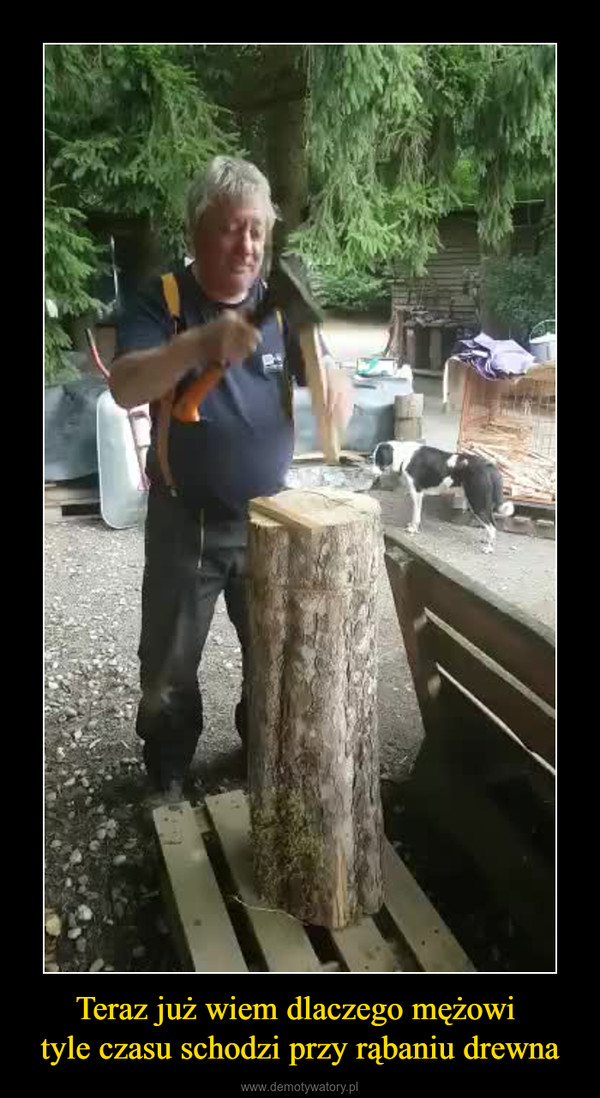 Teraz już wiem dlaczego mężowi tyle czasu schodzi przy rąbaniu drewna –  