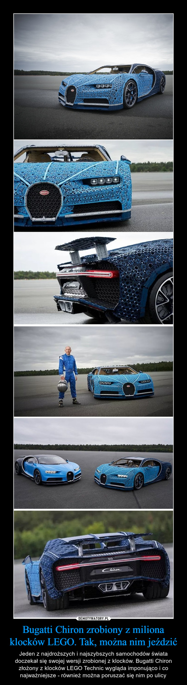 Bugatti Chiron zrobiony z miliona klocków LEGO. Tak, można nim jeździć – Jeden z najdroższych i najszybszych samochodów świata doczekał się swojej wersji zrobionej z klocków. Bugatti Chiron złożony z klocków LEGO Technic wygląda imponująco i co najważniejsze - również można poruszać się nim po ulicy 