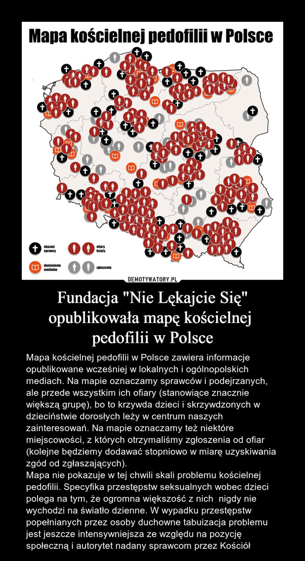 Fundacja "Nie Lękajcie Się" opublikowała mapę kościelnej 
pedofilii w Polsce