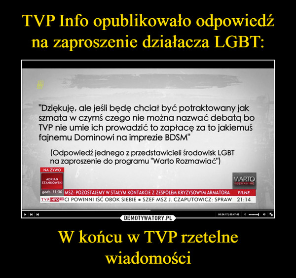 TVP Info opublikowało odpowiedź na zaproszenie działacza LGBT: W końcu w TVP rzetelne wiadomości