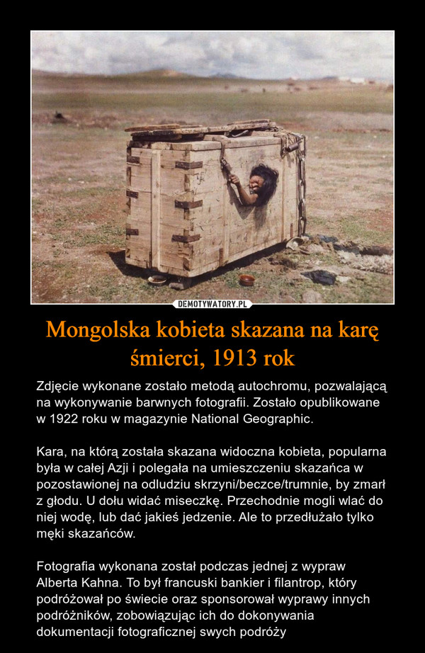 Mongolska kobieta skazana na karę śmierci, 1913 rok