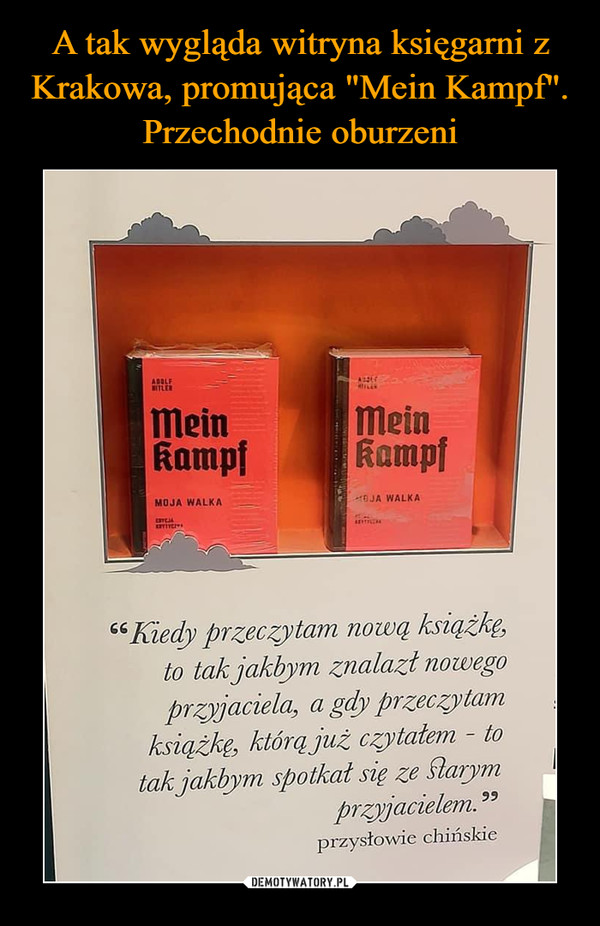 A tak wygląda witryna księgarni z Krakowa, promująca "Mein Kampf". Przechodnie oburzeni