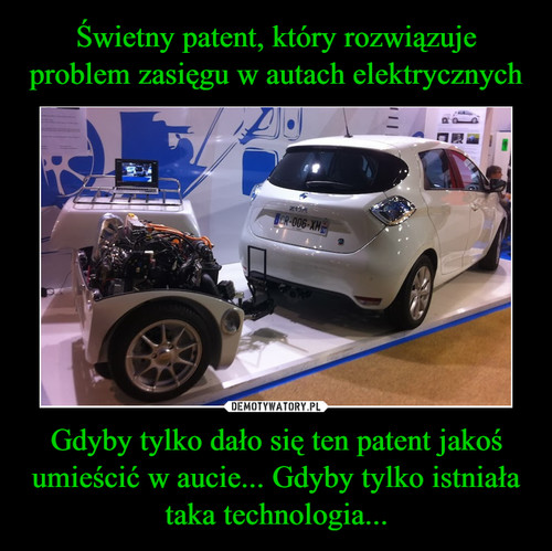 Świetny patent, który rozwiązuje problem zasięgu w autach elektrycznych Gdyby tylko dało się ten patent jakoś umieścić w aucie... Gdyby tylko istniała taka technologia...
