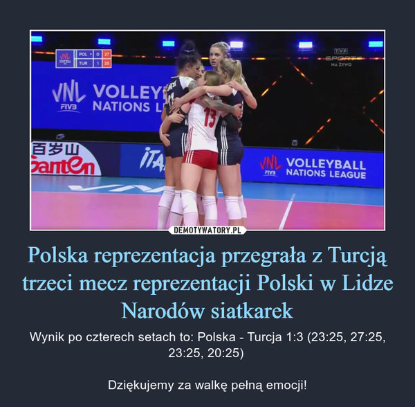 Polska reprezentacja przegrała z Turcją trzeci mecz reprezentacji Polski w Lidze Narodów siatkarek