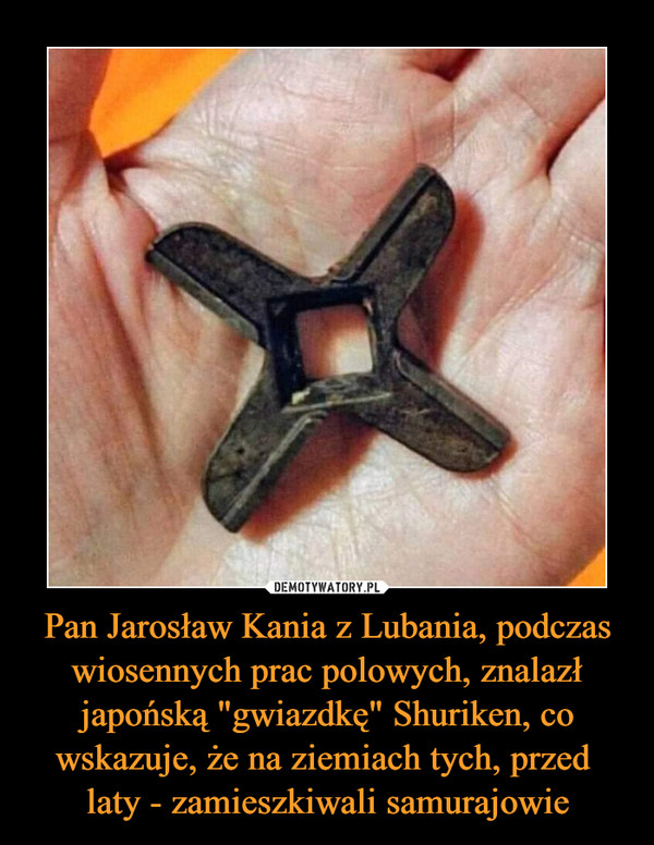 Pan Jarosław Kania z Lubania, podczas wiosennych prac polowych, znalazł japońską "gwiazdkę" Shuriken, co wskazuje, że na ziemiach tych, przed 
laty - zamieszkiwali samurajowie