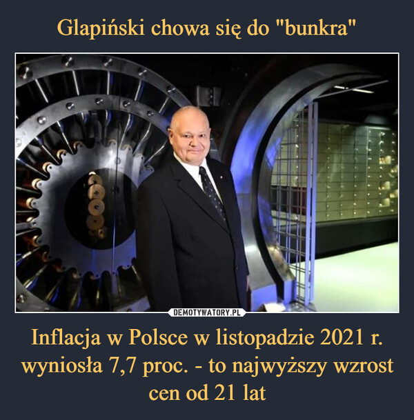 Glapiński chowa się do "bunkra" Inflacja w Polsce w listopadzie 2021 r. wyniosła 7,7 proc. - to najwyższy wzrost cen od 21 lat