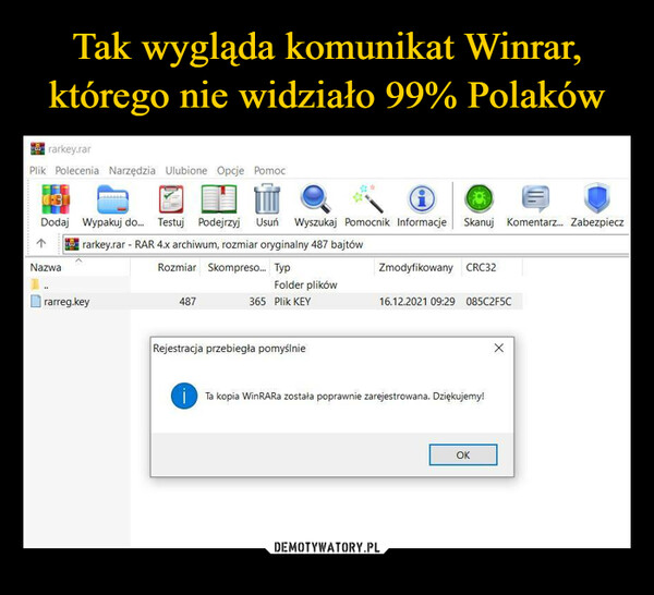 Tak wygląda komunikat Winrar, którego nie widziało 99% Polaków
