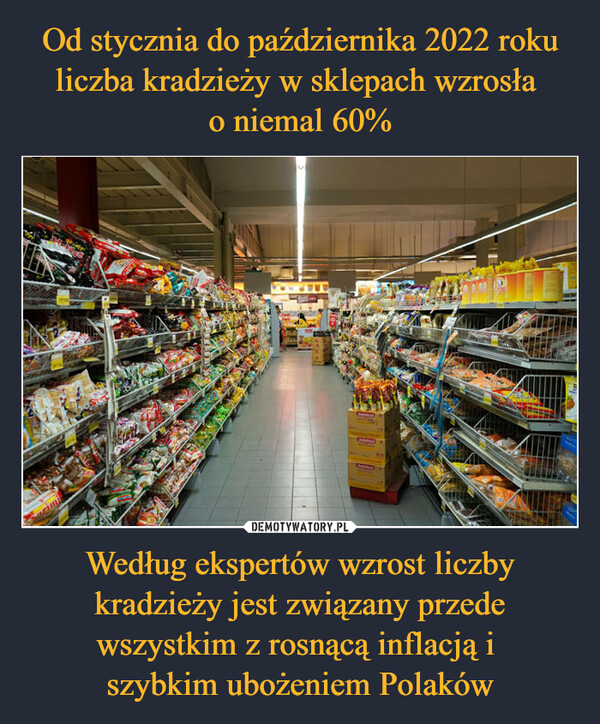 Według ekspertów wzrost liczby kradzieży jest związany przede wszystkim z rosnącą inflacją i szybkim ubożeniem Polaków –  