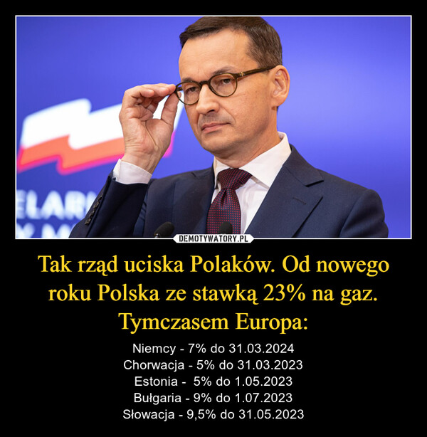Tak rząd uciska Polaków. Od nowego roku Polska ze stawką 23% na gaz. Tymczasem Europa: