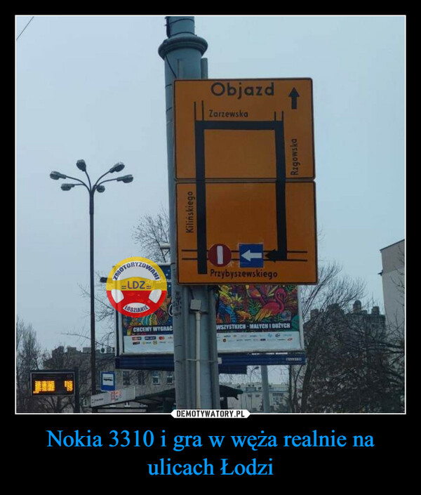 Nokia 3310 i gra w węża realnie na ulicach Łodzi –  