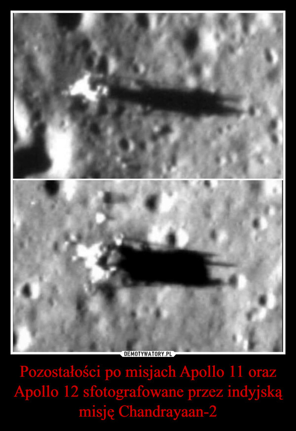 Pozostałości po misjach Apollo 11 oraz Apollo 12 sfotografowane przez indyjską misję Chandrayaan-2