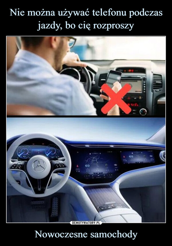 Nie można używać telefonu podczas jazdy, bo cię rozproszy Nowoczesne samochody