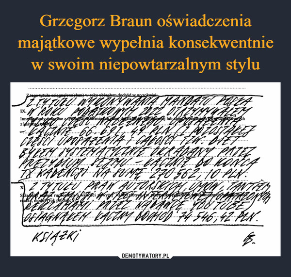 Grzegorz Braun oświadczenia majątkowe wypełnia konsekwentnie w swoim niepowtarzalnym stylu