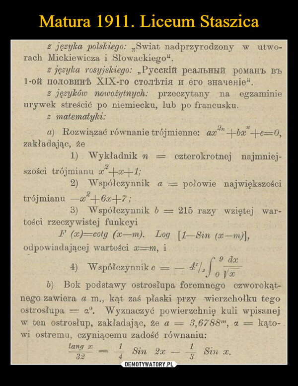Matura 1911. Liceum Staszica